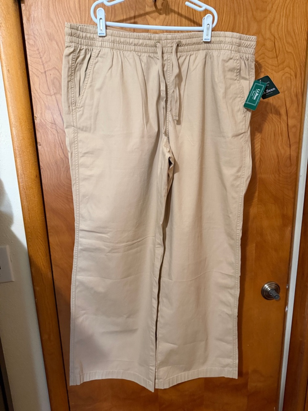 L.l.Bean lake washed PO wide leg Drawstring Casual Pants - Khaki size 16 NWT